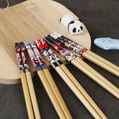 5 Pairs Bamboo Chopsticks Lucky Cat Pattern
