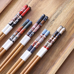 5 Pairs Bamboo Chopsticks Lucky Cat Pattern