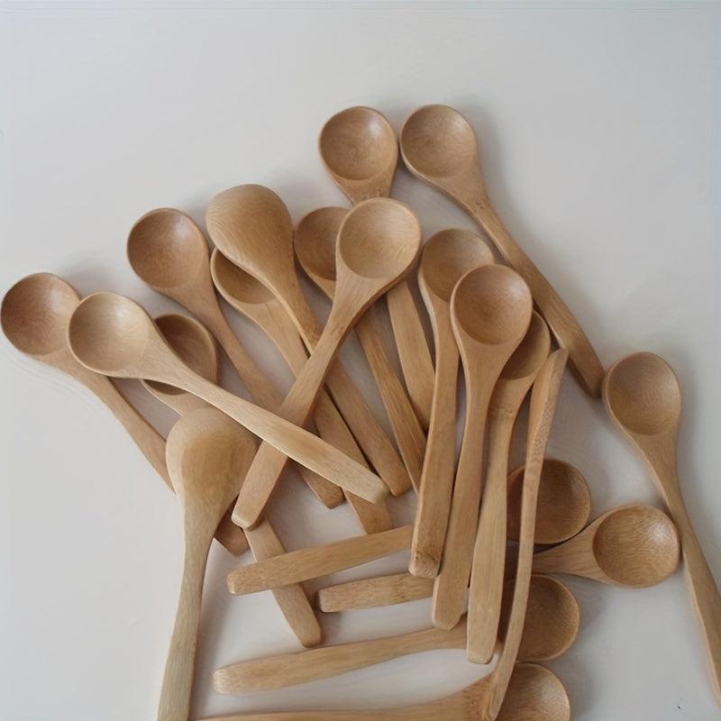 10pcs Wooden Long Handle Spoons for Coffee & Dishes