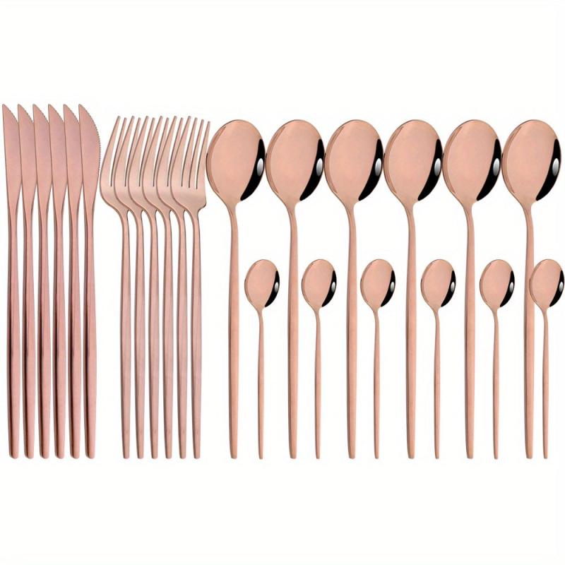 24 pcs Stainless Steel Cutlery Set Golden Mirror Finish Fork Spoon