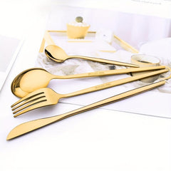 24 pcs Stainless Steel Cutlery Set Golden Mirror Finish Fork Spoon