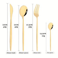 24 pcs Stainless Steel Cutlery Set Golden Mirror Finish Fork Spoon