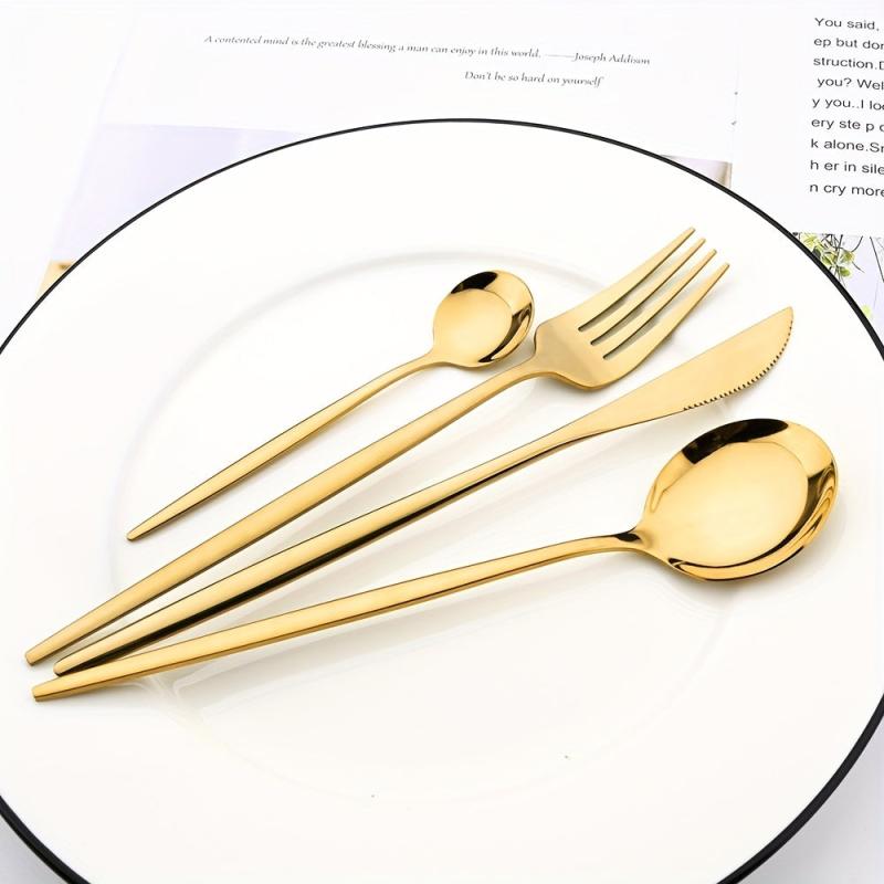 24 pcs Stainless Steel Cutlery Set Golden Mirror Finish Fork Spoon