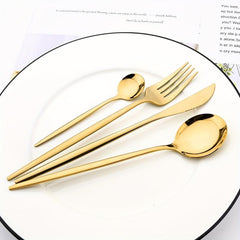 24 pcs Stainless Steel Cutlery Set Golden Mirror Finish Fork Spoon