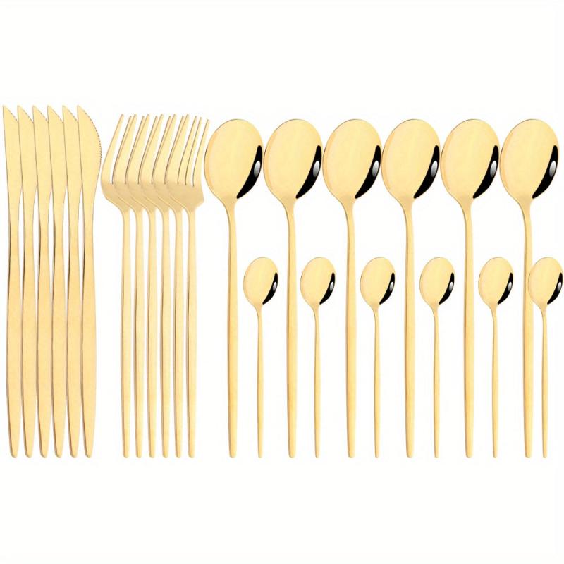 24 pcs Stainless Steel Cutlery Set Golden Mirror Finish Fork Spoon