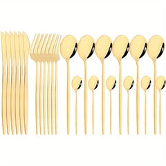 24 pcs Stainless Steel Cutlery Set Golden Mirror Finish Fork Spoon