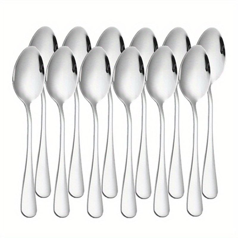 12pcs Stainless Steel Tableware Set Mirror Polished Spoon Silver