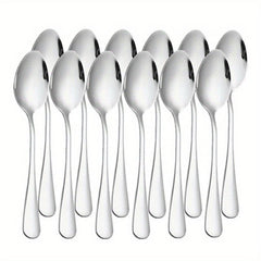 12pcs Stainless Steel Tableware Set Mirror Polished Spoon Silver