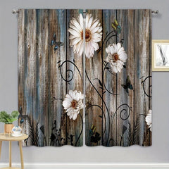 Vintage Flowers Curtain Rod Pocket Window Curtains