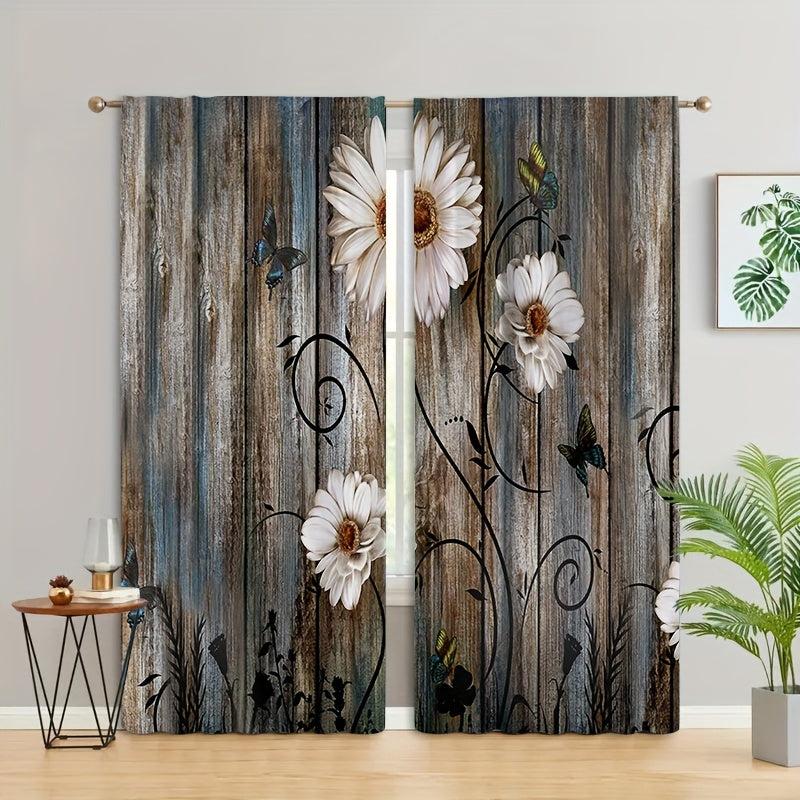 Vintage Flowers Curtain Rod Pocket Window Curtains