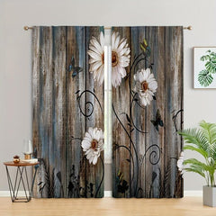 Vintage Flowers Curtain Rod Pocket Window Curtains