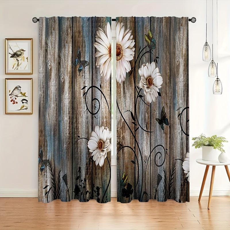 Vintage Flowers Curtain Rod Pocket Window Curtains