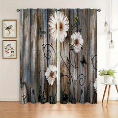 Vintage Flowers Curtain Rod Pocket Window Curtains