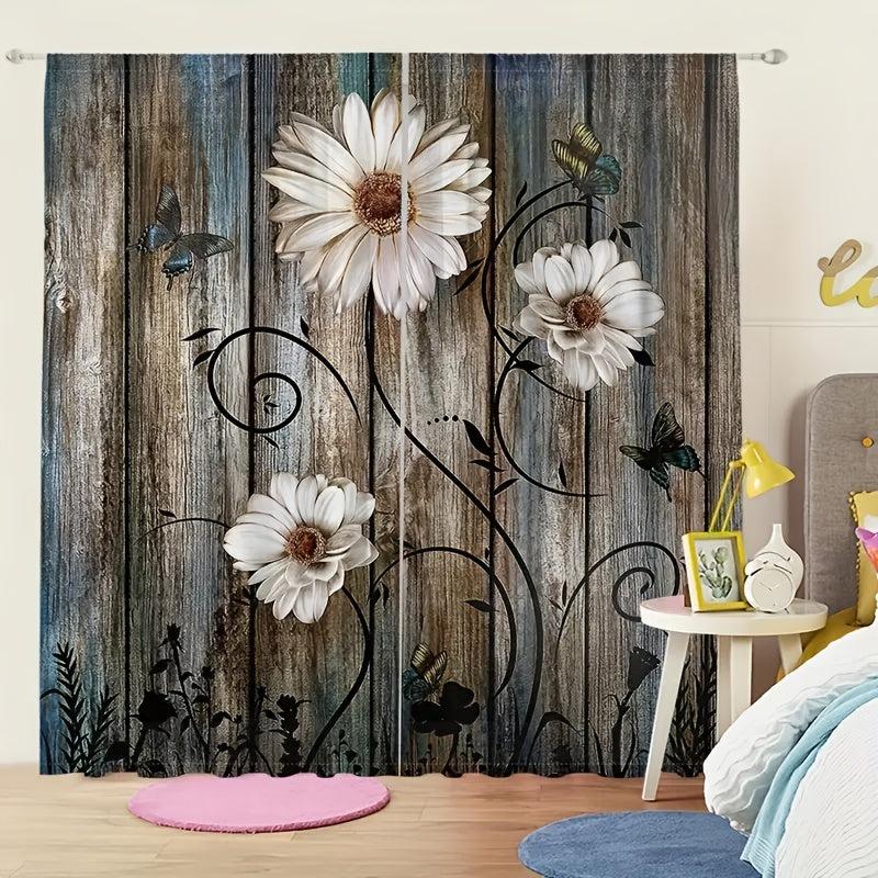 Vintage Flowers Curtain Rod Pocket Window Curtains