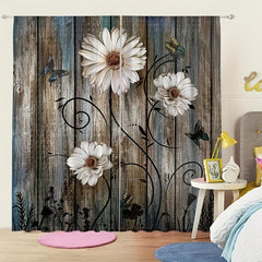 Vintage Flowers Curtain Rod Pocket Window Curtains