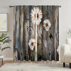 Vintage Flowers Curtain Rod Pocket Window Curtains