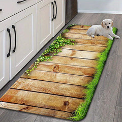 3D Wood Leaf Pattern Kitchen Rugs Absorbent Non Slip Stain Resistant