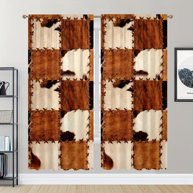 2pcs Stitching Pattern Curtains for Bedroom, Living Room