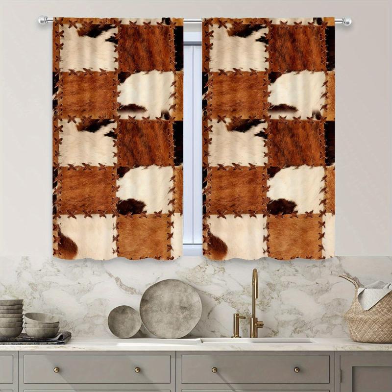 2pcs Stitching Pattern Curtains for Bedroom, Living Room