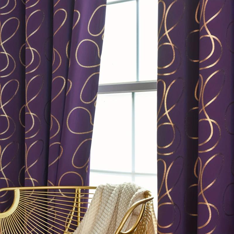 Blackout Bronzing Curtains with Golden Pattern - Home Decor