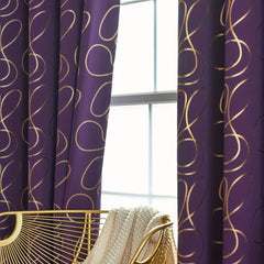 Blackout Bronzing Curtains with Golden Pattern - Home Decor