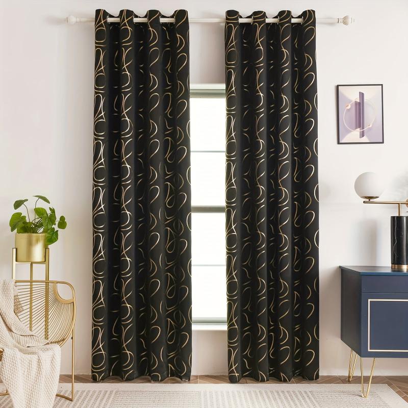 Blackout Bronzing Curtains with Golden Pattern - Home Decor
