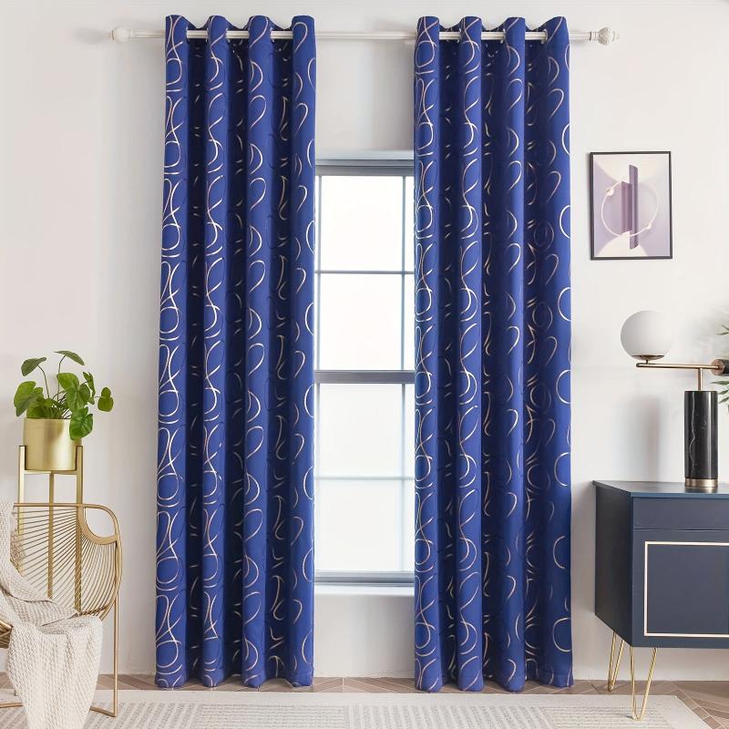 Blackout Bronzing Curtains with Golden Pattern - Home Decor