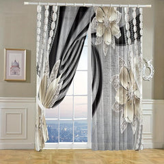2pcs Colorful Flower Window Eyelet Curtain for Bedroom Living Room