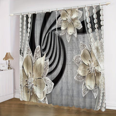 2pcs Colorful Flower Window Eyelet Curtain for Bedroom Living Room