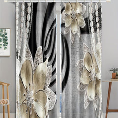 2pcs Colorful Flower Window Eyelet Curtain for Bedroom Living Room