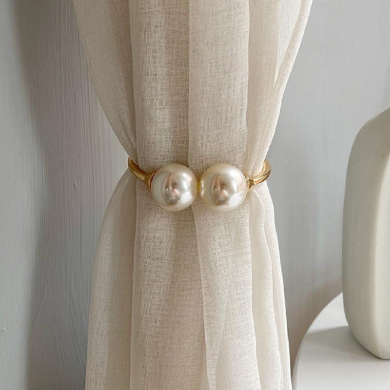 Metal Curtain Tieback Faux Pearl Decor Holdback Buckle for Curtains & Drapes