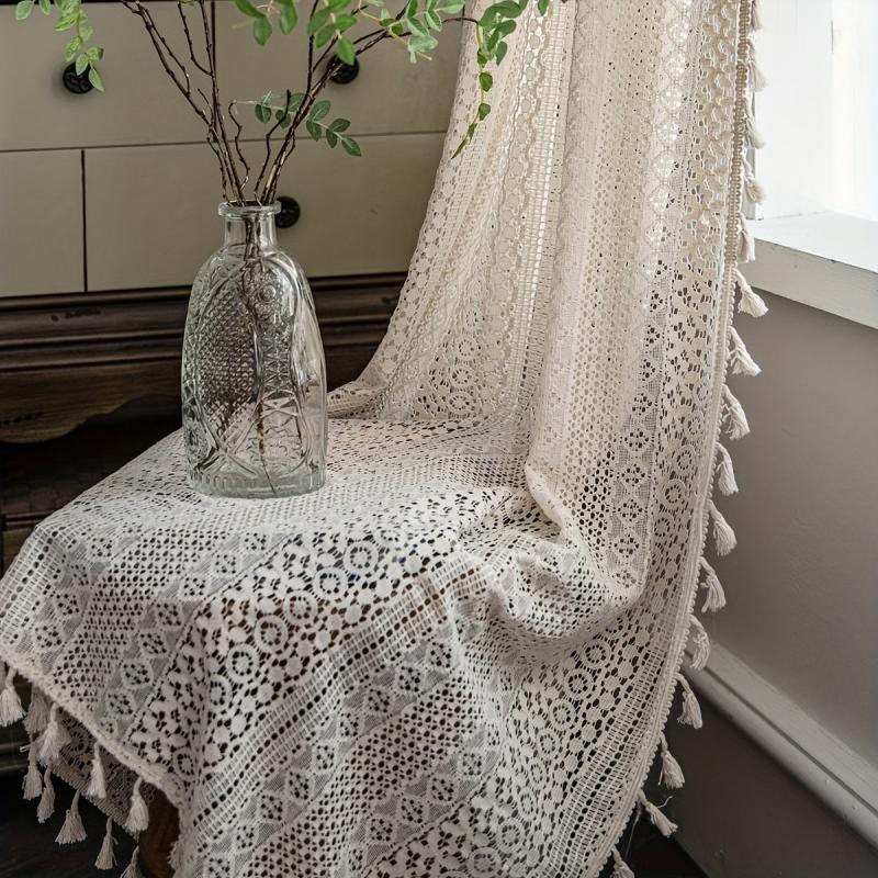 Translucent Boho Macrame Tassels Curtain for Living Room Bedroom