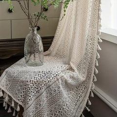 Translucent Boho Macrame Tassels Curtain for Living Room Bedroom