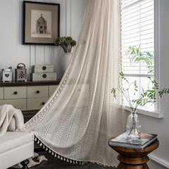 Translucent Boho Macrame Tassels Curtain for Living Room Bedroom