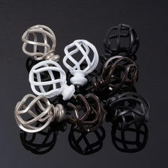 2pcs Decorative Hollow Grid Curtain Rod Finials with Two End Caps