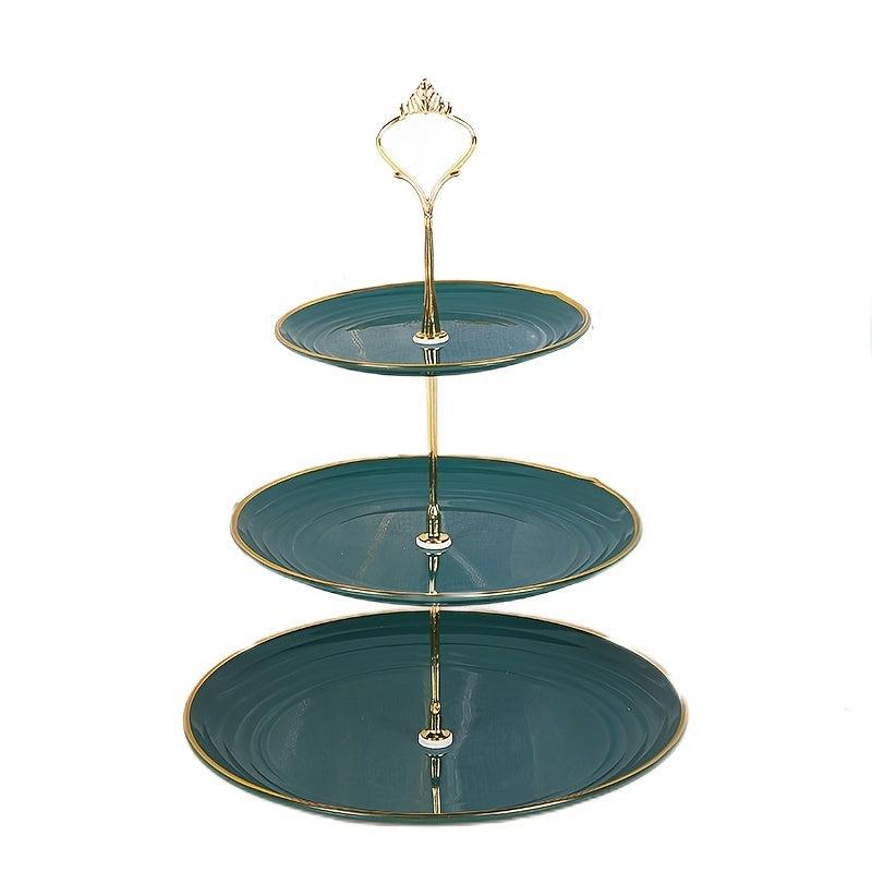 Golden Edge 2 Layer Dessert Rack, Green Golden Rod, Plastic Fruit Plate