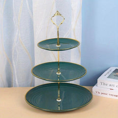 Golden Edge 2 Layer Dessert Rack, Green Golden Rod, Plastic Fruit Plate