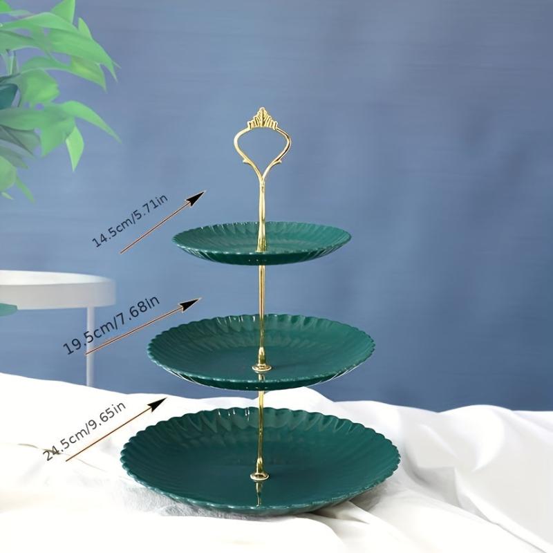 Golden Edge 2 Layer Dessert Rack, Green Golden Rod, Plastic Fruit Plate