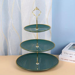 Golden Edge 2 Layer Dessert Rack, Green Golden Rod, Plastic Fruit Plate