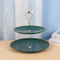 Golden Edge 2 Layer Dessert Rack, Green Golden Rod, Plastic Fruit Plate