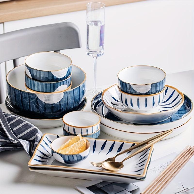 Hand-painted Ceramic Bowls & Dishes + Plates Set