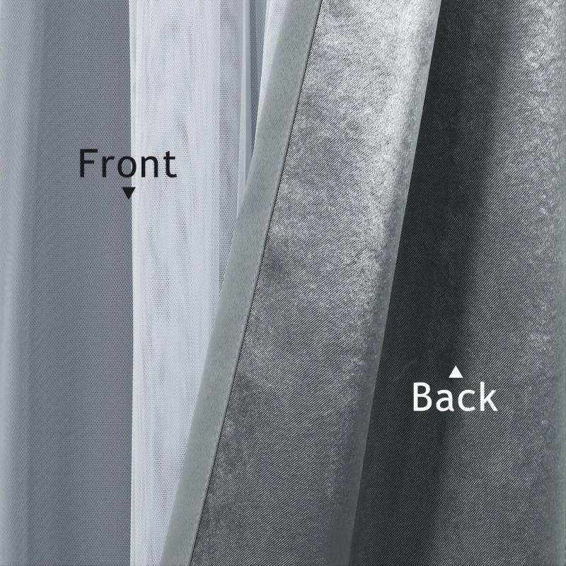 Blackout Curtains With Sheer Voile Double Layer Grey