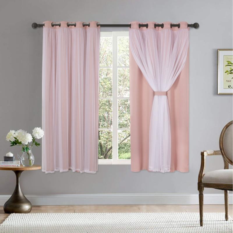 Blackout Curtains With Sheer Voile Double Layer Grey