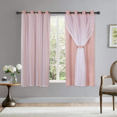 Blackout Curtains With Sheer Voile Double Layer Grey