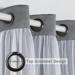 Blackout Curtains With Sheer Voile Double Layer Grey