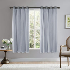 Blackout Curtains With Sheer Voile Double Layer Grey