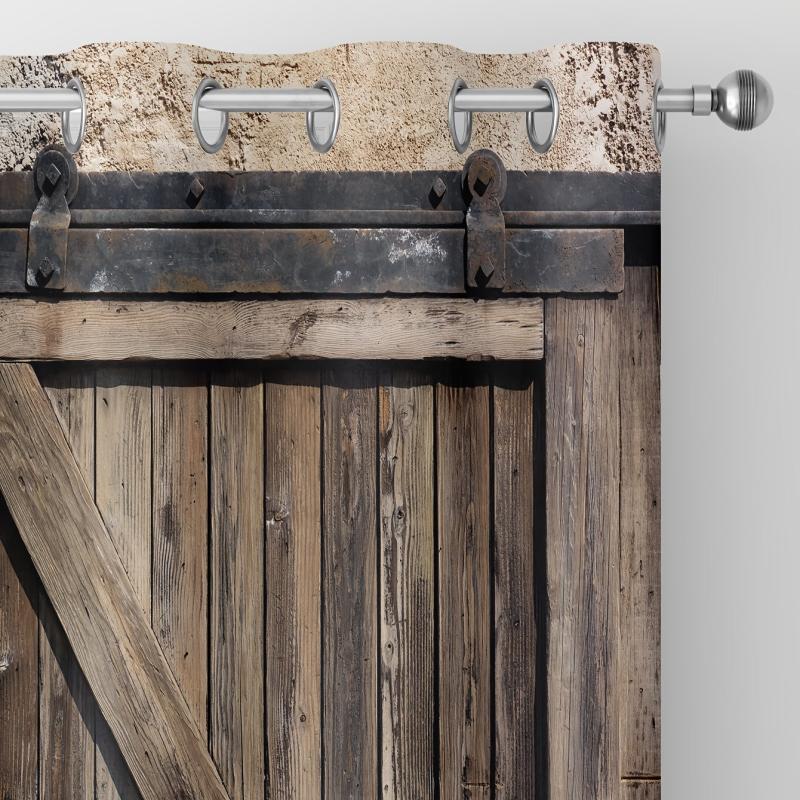 2pcs Rustic Door Pattern Curtain for Home Decor
