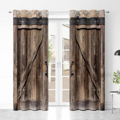 2pcs Rustic Door Pattern Curtain for Home Decor