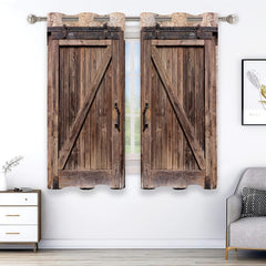 2pcs Rustic Door Pattern Curtain for Home Decor