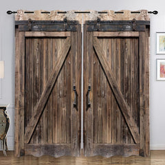 2pcs Rustic Door Pattern Curtain for Home Decor